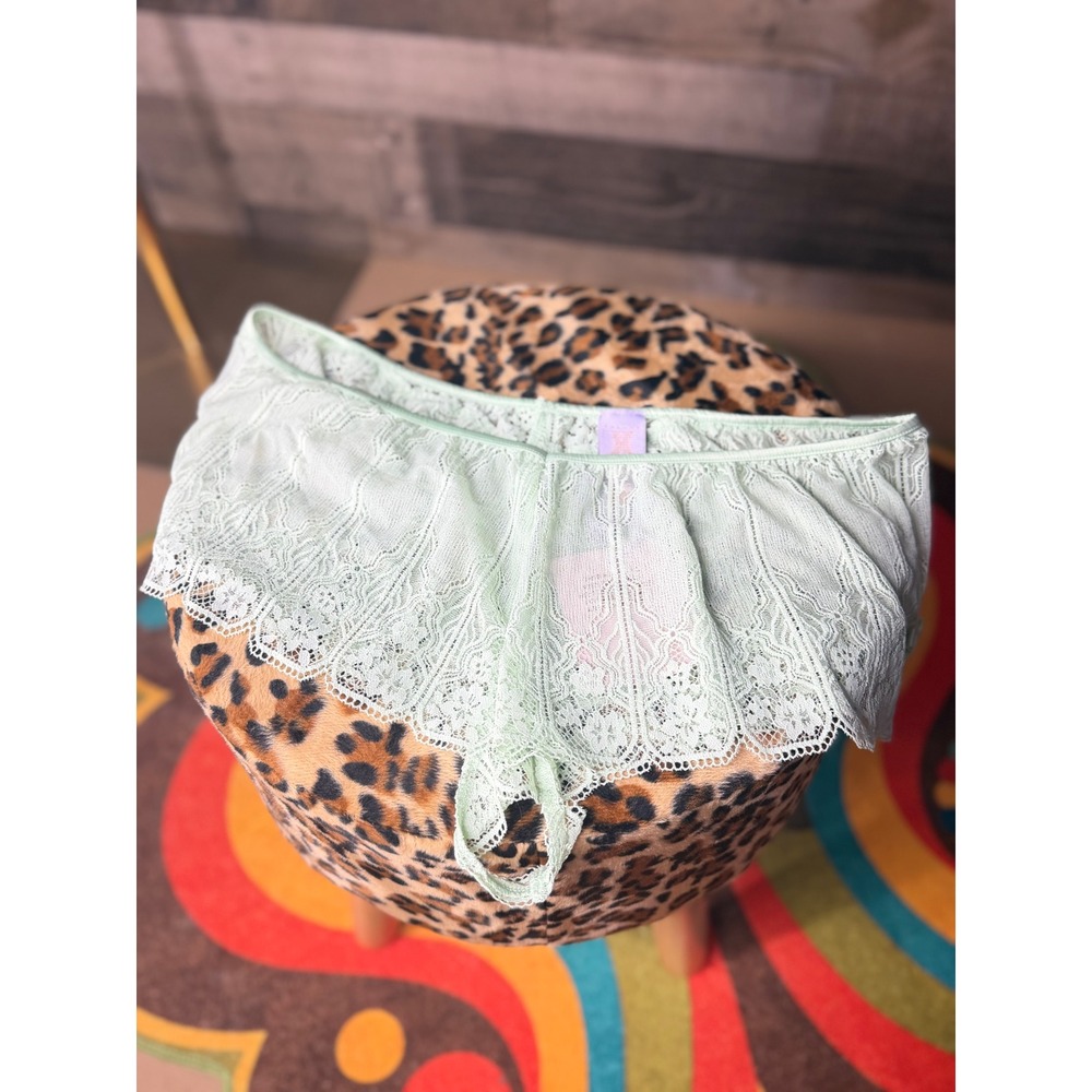 Savage X Fenty Mint Green Sheer Floral Lace Bow Brief Panties Medium NWT